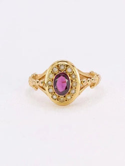 Bague Napoléon III or jaune grenat perles fines - Castafiore