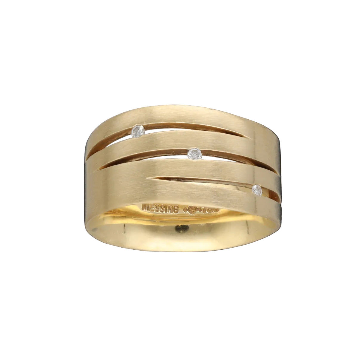 Bague Niessing Fontana – Or Jaune 18k – 3 Diamants env. 0,05 ct H-VS – Taille 54,5
