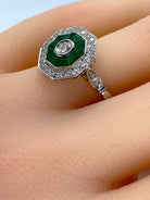 Bague octogonale en or 18 carats en émeraudes et diamants - Castafiore