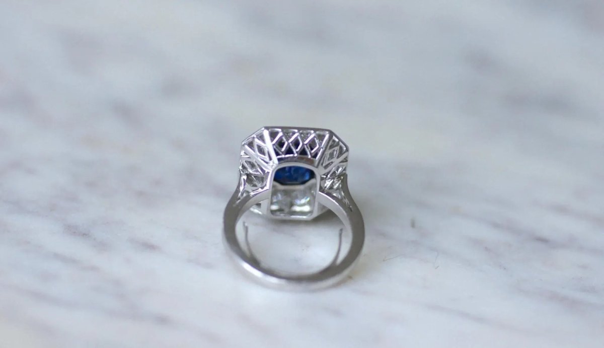 Bague Octogonale Saphir et Diamants en Platine - Castafiore