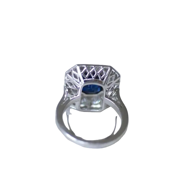 Bague Octogonale Saphir et Diamants en Platine - Castafiore