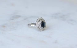 Bague Octogonale Saphir et Diamants Style Art Déco - Castafiore