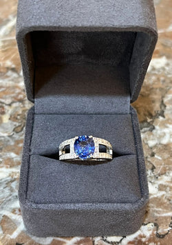 Bague O.J. Perrin Saphir 3.10 Carats Diamants Or Gris 18 Carats - Castafiore