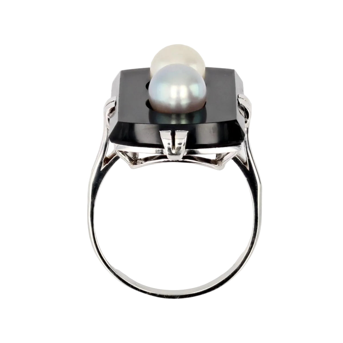 Bague onyx et ses perles de culture grise et dorée - Castafiore