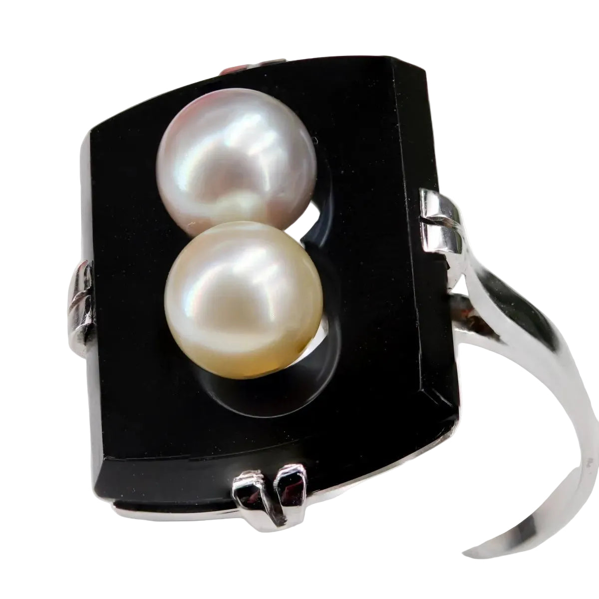 Bague onyx et ses perles de culture grise et dorée - Castafiore