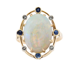 Bague Opale saphirs et diamants en or jaune - Castafiore
