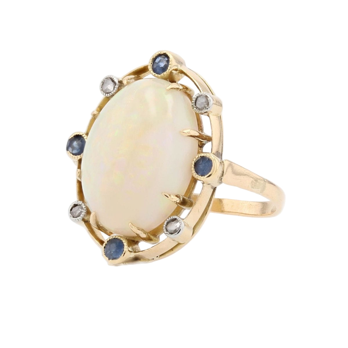Bague Opale saphirs et diamants en or jaune - Castafiore