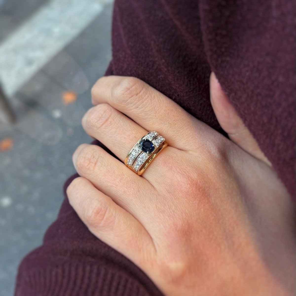 Bague - Or bi - colore, Diamants & Saphir - Castafiore