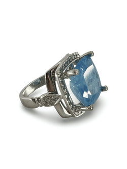 Bague or blanc Aigue - marine 11,12 ct et diamants - Castafiore
