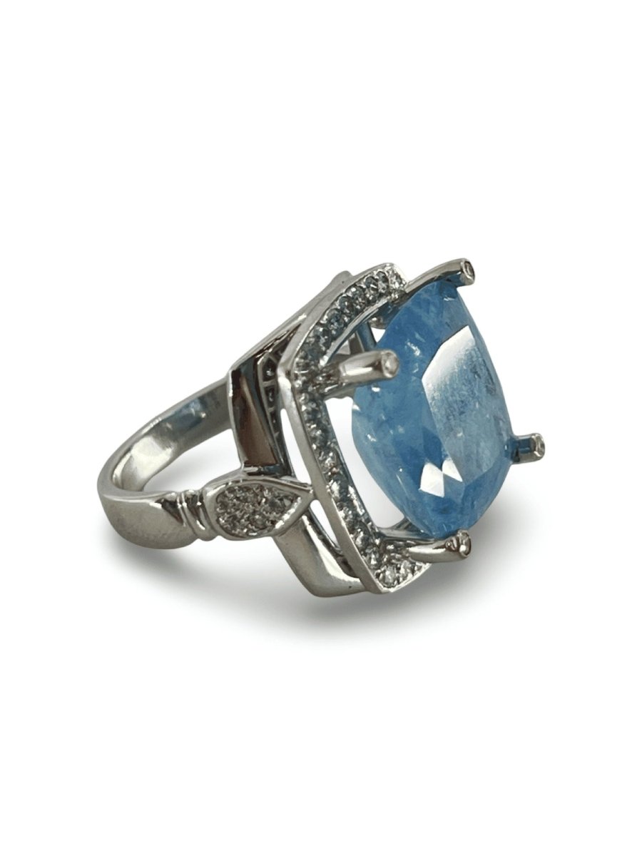 Bague or blanc Aigue - marine 11,12 ct et diamants - Castafiore