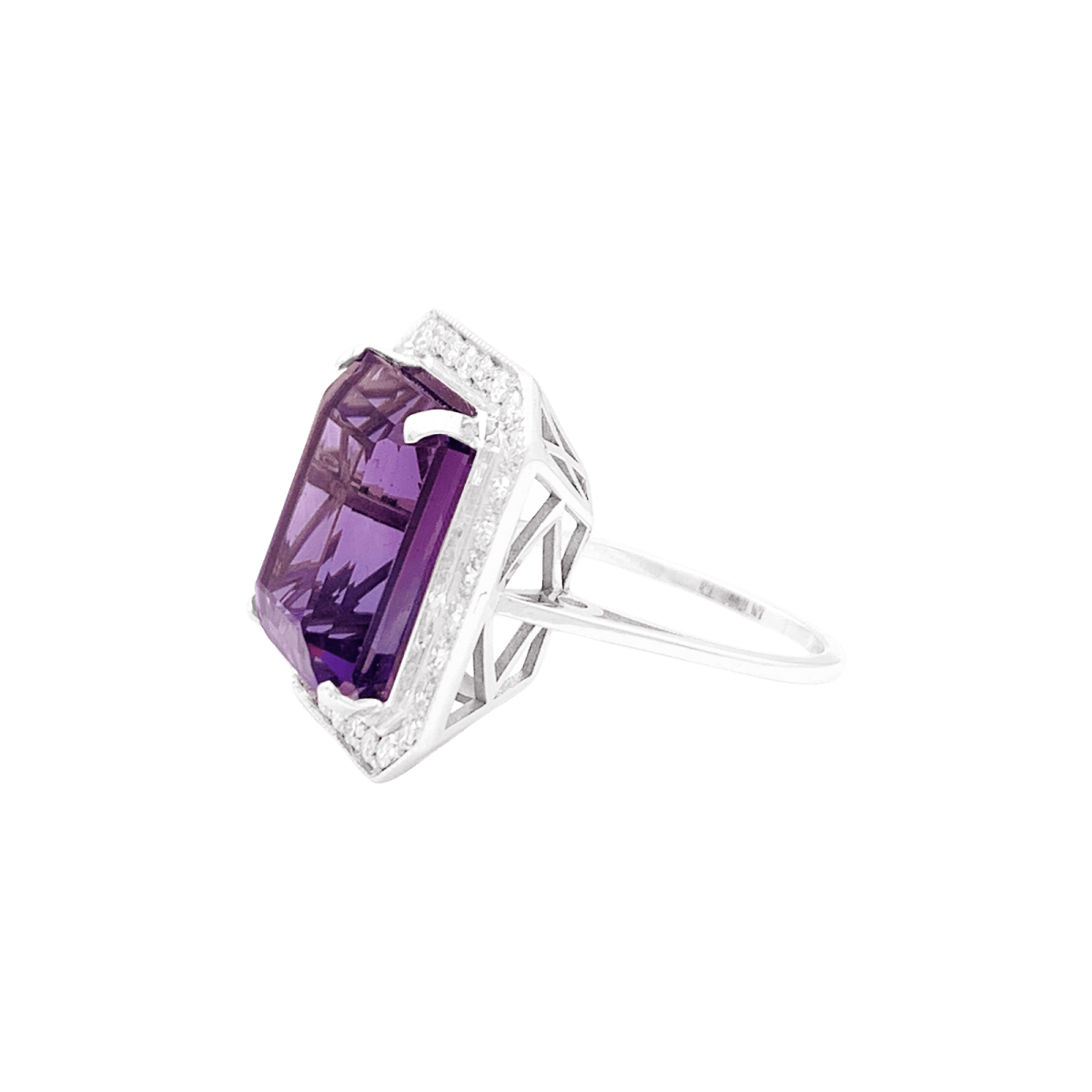 Bague or blanc, diamants, améthyste. - Castafiore