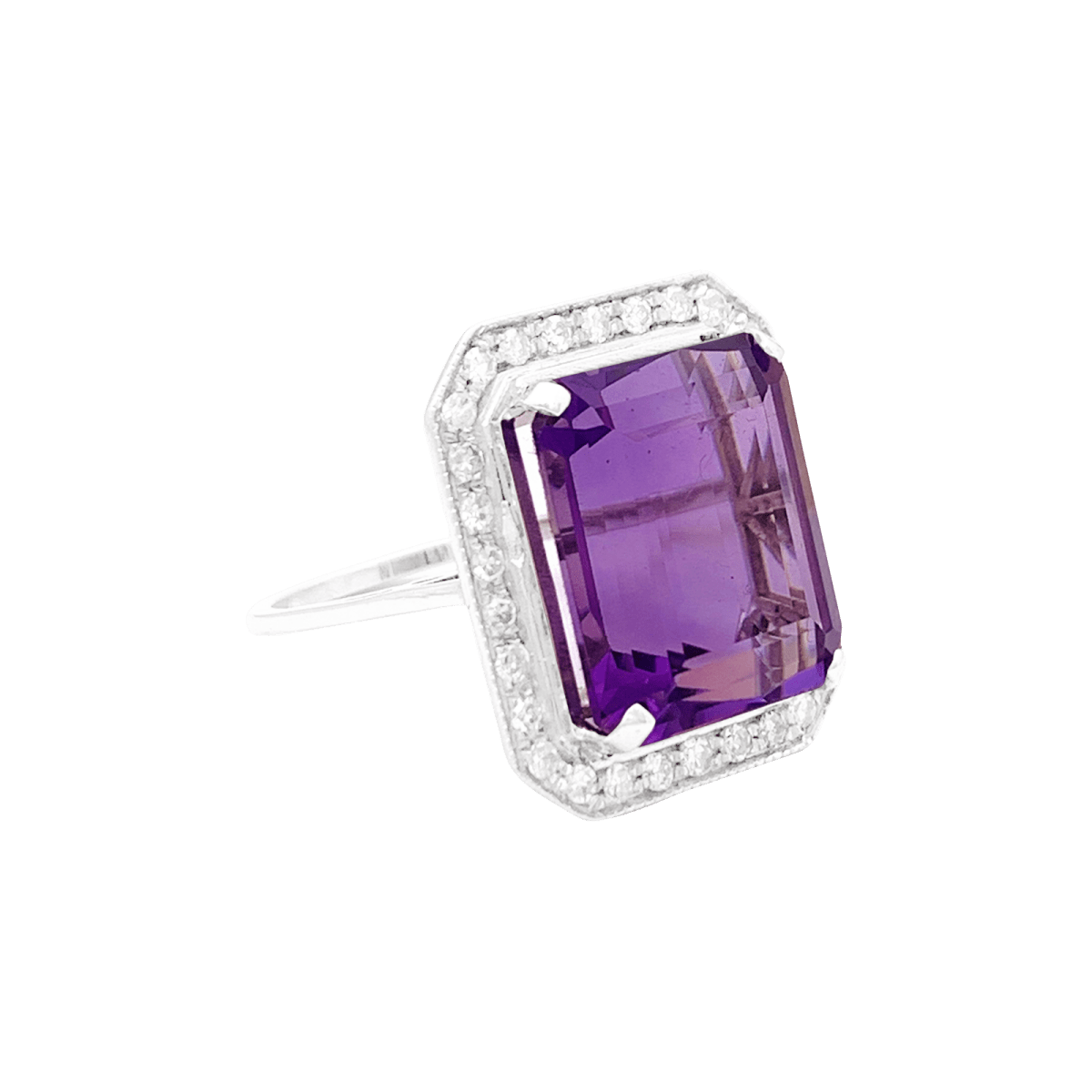 Bague or blanc, diamants, améthyste. - Castafiore