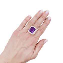 Bague or blanc, diamants, améthyste. - Castafiore