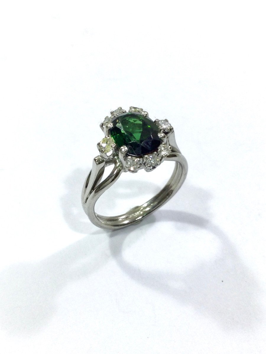 Bague Or, Diamants Et Pierre Verte Synthétique - Castafiore