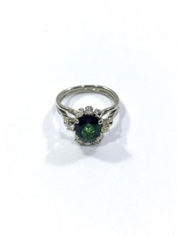Bague Or, Diamants Et Pierre Verte Synthétique - Castafiore