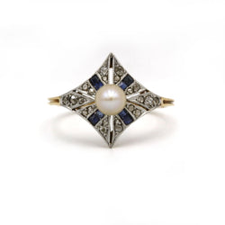 Bague - Or, Diamants, Saphirs & Perle - Castafiore