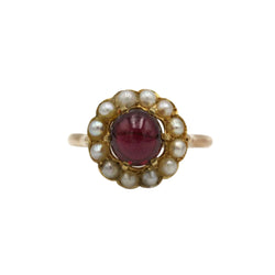 Bague - Or, grenat et perles - Castafiore