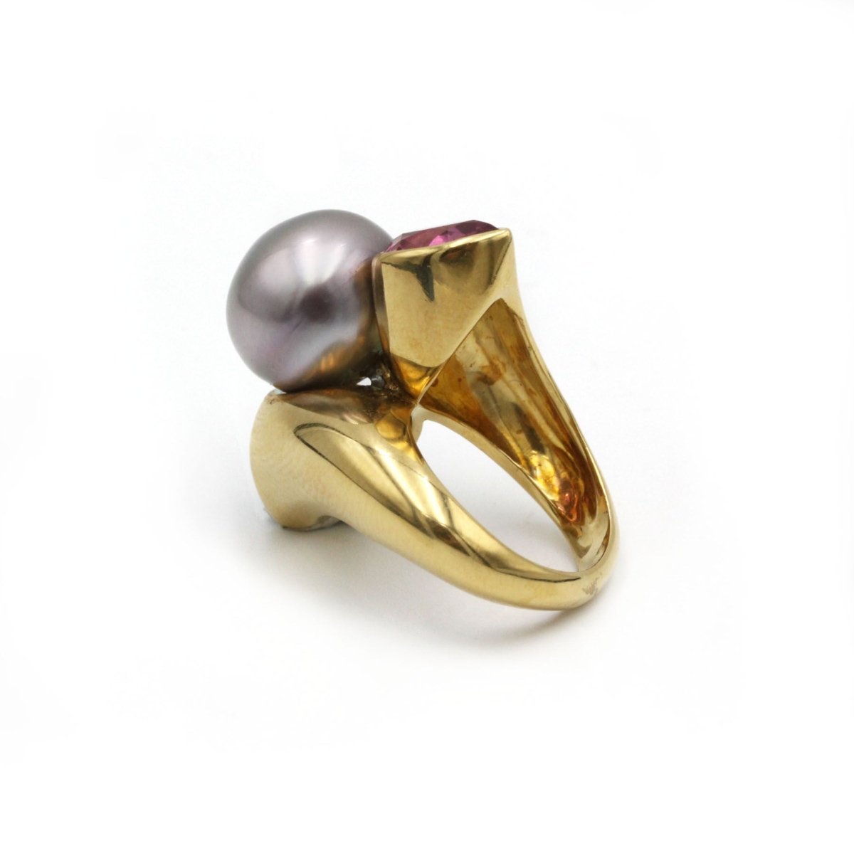 Bague or jaune 750 perle, tourmalines roses - Castafiore