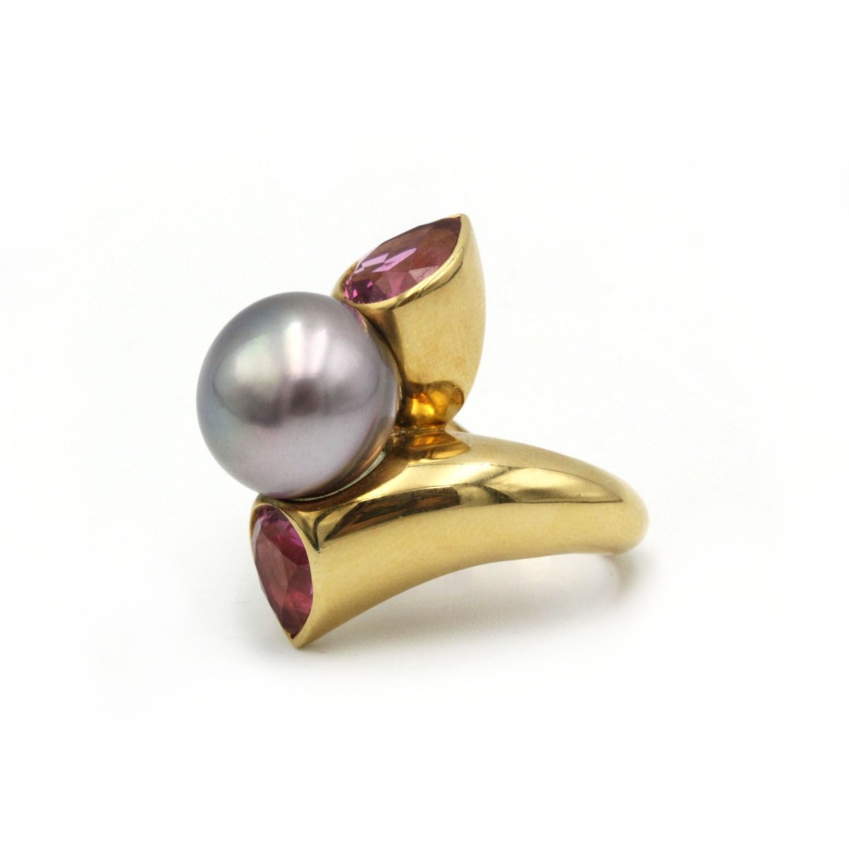 Bague or jaune 750 perle, tourmalines roses - Castafiore