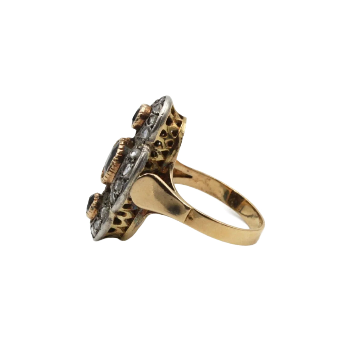 Bague - Or jaune, argent, saphirs et diamants - Castafiore