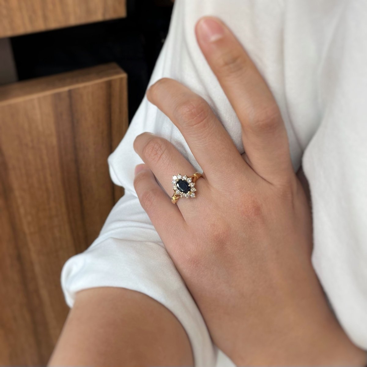 Bague - Or jaune, Diamants & Saphir - Castafiore