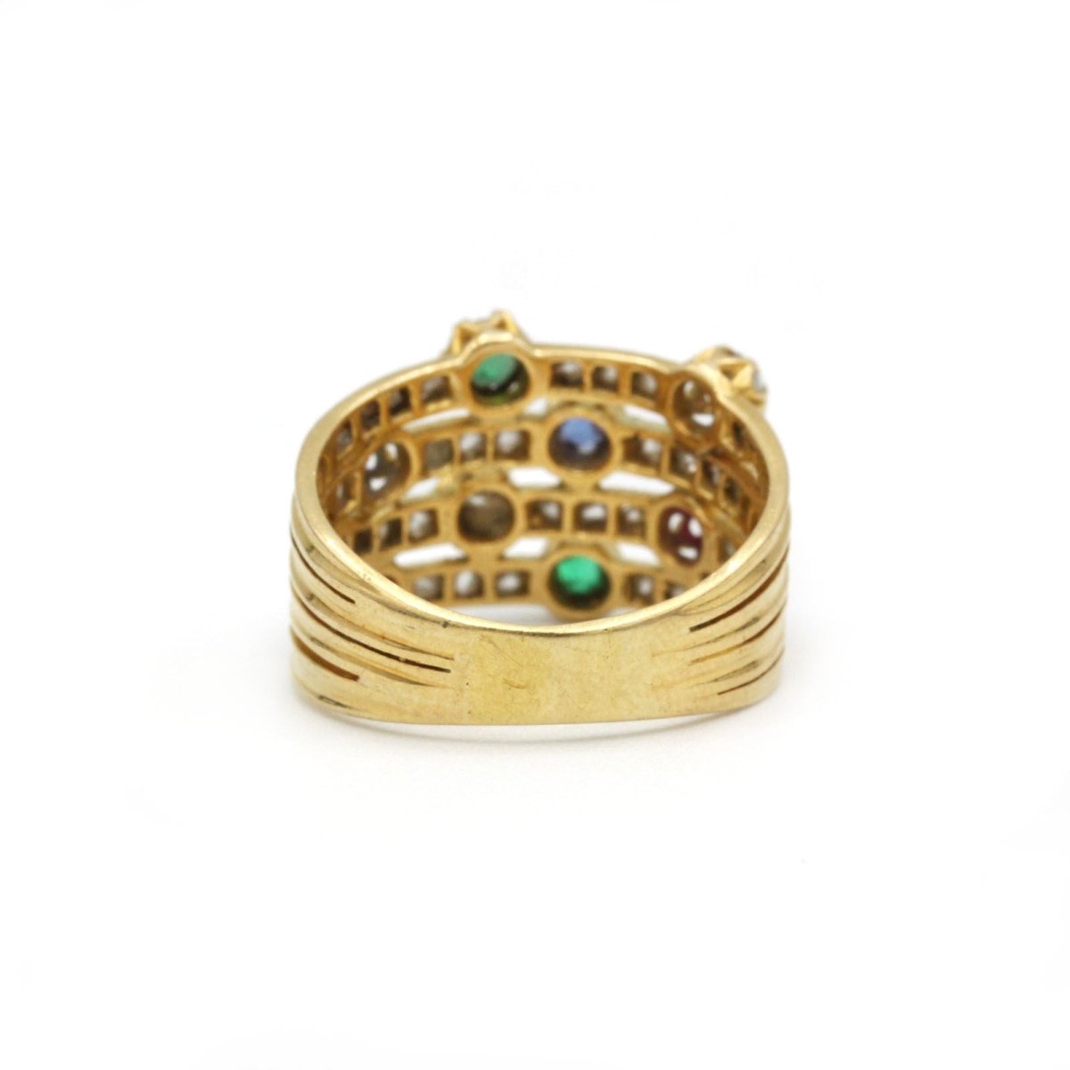 Bague - Or jaune, diamants, saphirs, rubis, émeraudes - Castafiore