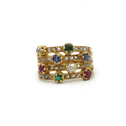 Bague - Or jaune, diamants, saphirs, rubis, émeraudes - Castafiore