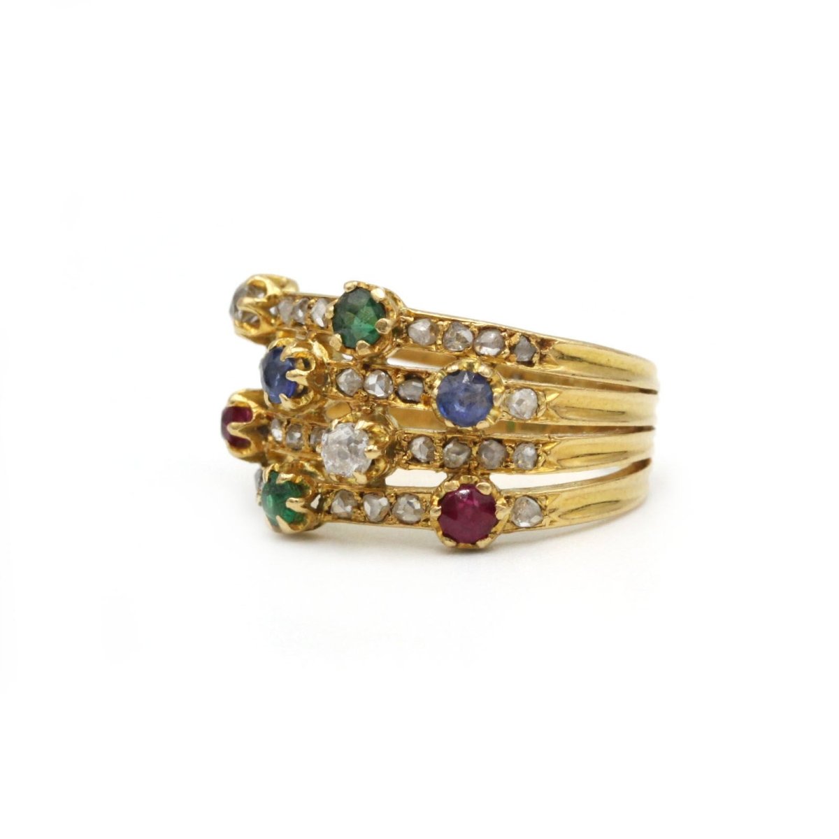 Bague - Or jaune, diamants, saphirs, rubis, émeraudes - Castafiore