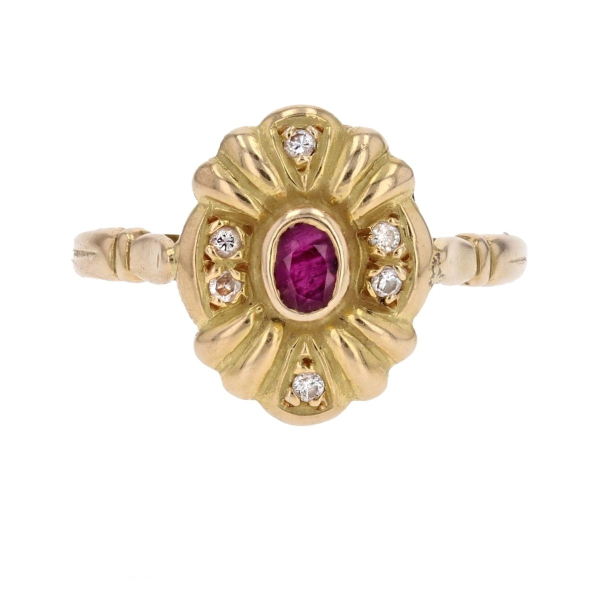 Bague or jaune d'occasion rubis diamants - Castafiore