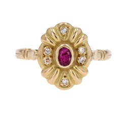 Bague or jaune d'occasion rubis diamants - Castafiore