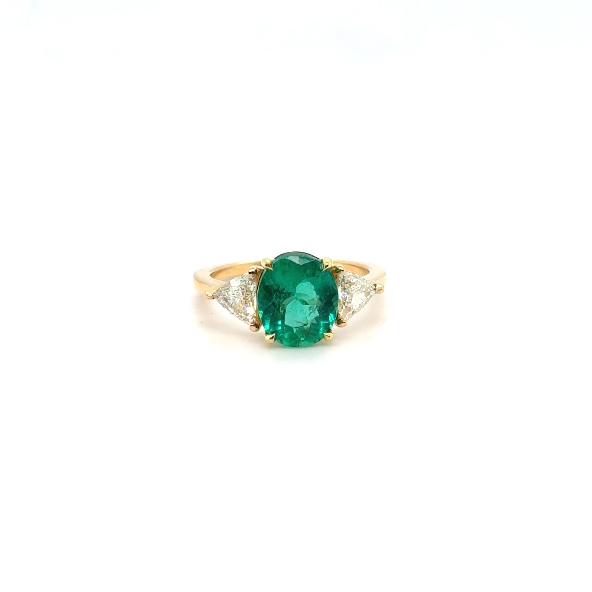 Bague Or jaune - Emeraude Brésil et Diamants triangle - Castafiore