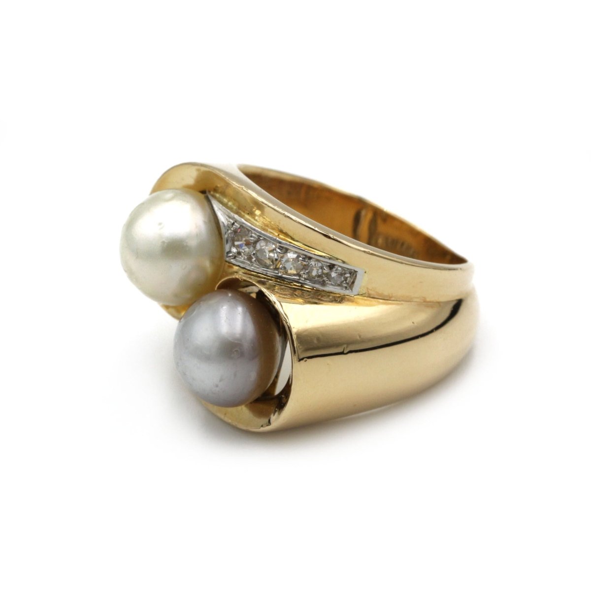 Bague - Or jaune, Platine, Diamants & Perles - Castafiore