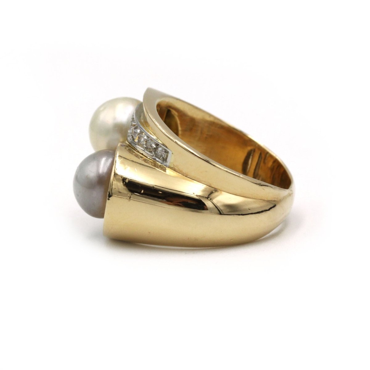 Bague - Or jaune, Platine, Diamants & Perles - Castafiore