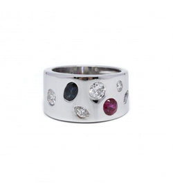 Bague - Or. Rubis. Saphir Et Diamants - Castafiore