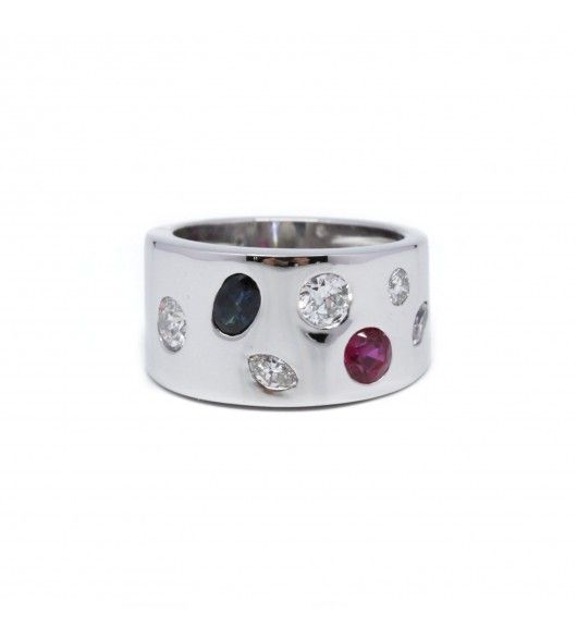 Bague - Or. Rubis. Saphir Et Diamants - Castafiore