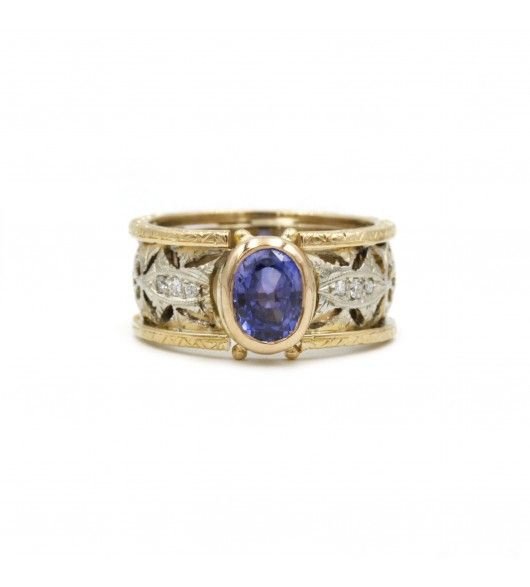 Bague - Or. Saphir Et Diamants - Castafiore