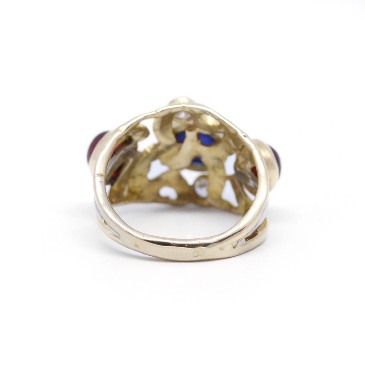 Bague - Or, Saphir, Grenats Et Diamants - Castafiore