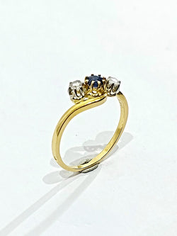 Bague Or Saphirs Blancs Et Bleu - Castafiore