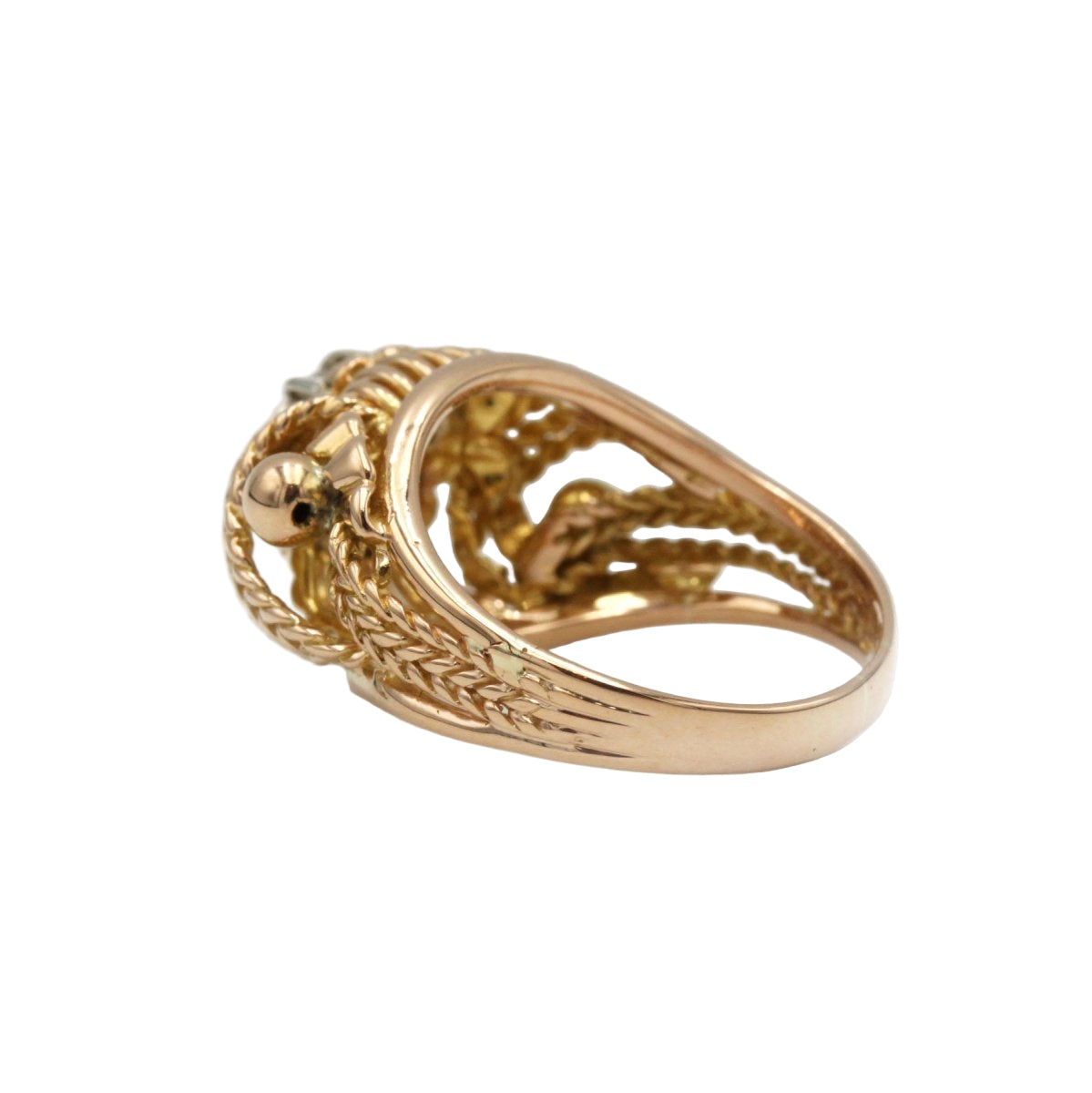 Bague OR Tresses et rubans en or jaune et or blanc avec diamant - Castafiore