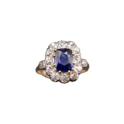 Bague Ornée d'Un Saphir Et Diamants, Or Et Platine. - Castafiore