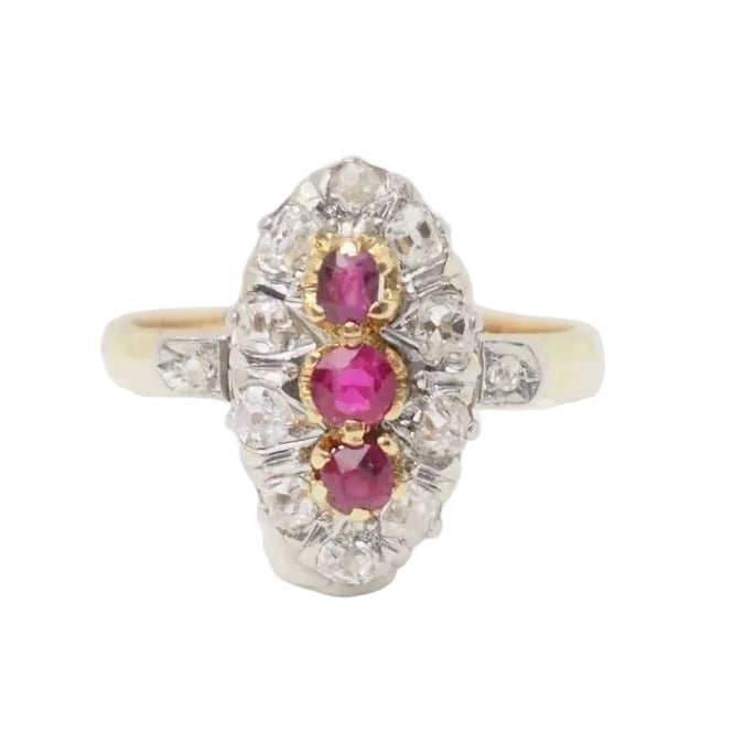 Bague ovale en or jaune, rubis et diamants - Castafiore