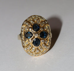 Bague ovale or jaune saphirs et diamants - Castafiore