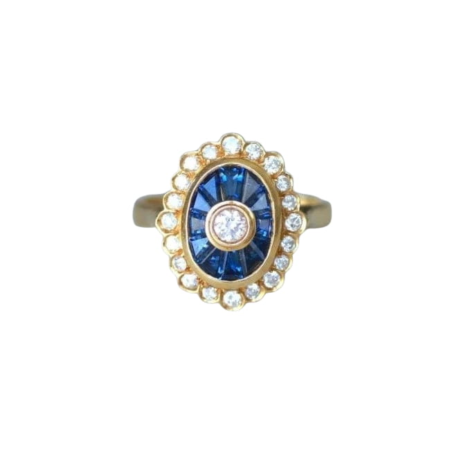 Bague Ovale Style Art Deco Diamants et Saphirs - Castafiore