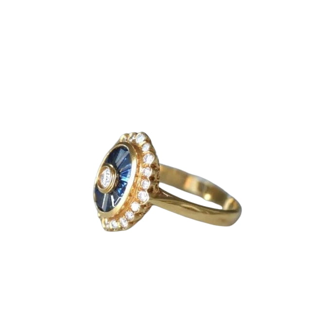 Bague Ovale Style Art Deco Diamants et Saphirs - Castafiore