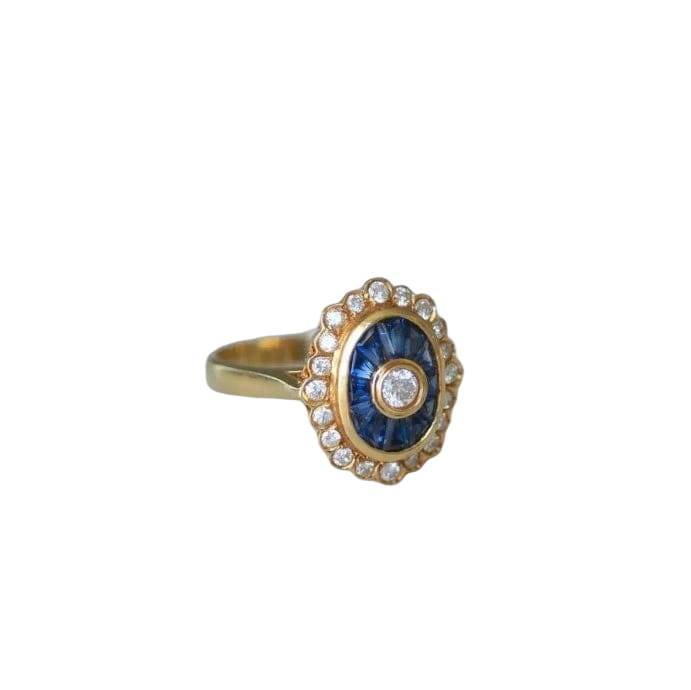 Bague Ovale Style Art Deco Diamants et Saphirs - Castafiore