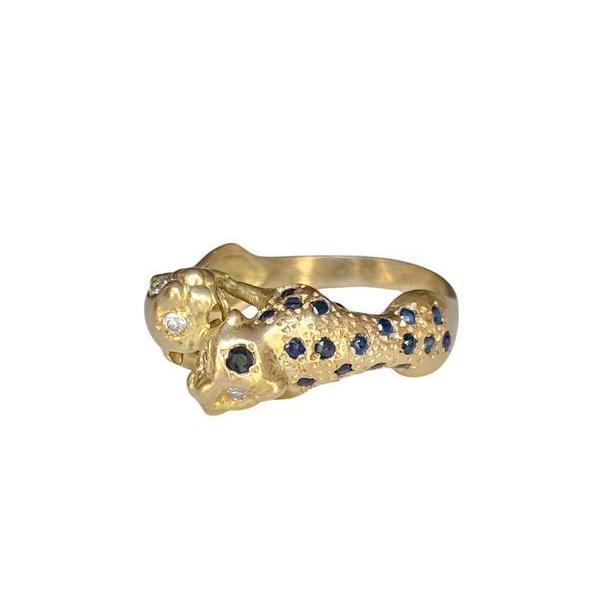 Bague Panthères en or jaune, saphirs et diamants - Castafiore