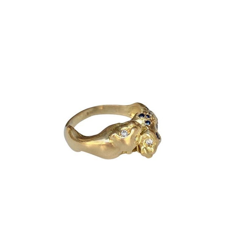 Bague Panthères en or jaune, saphirs et diamants - Castafiore