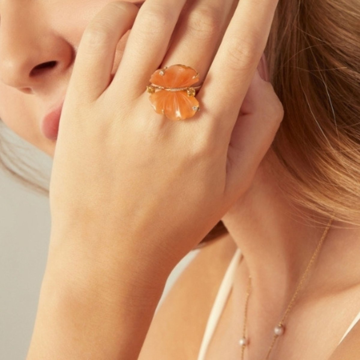 Bague Papillon en or jaune, quartzites et diamants - EU54 - Castafiore