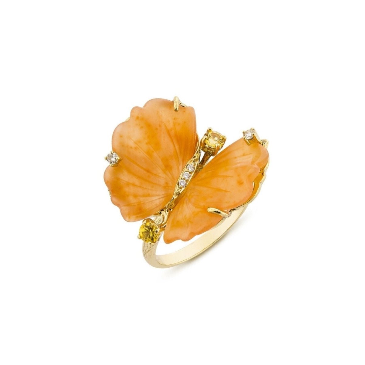 Bague Papillon en or jaune, quartzites et diamants - EU54 - Castafiore