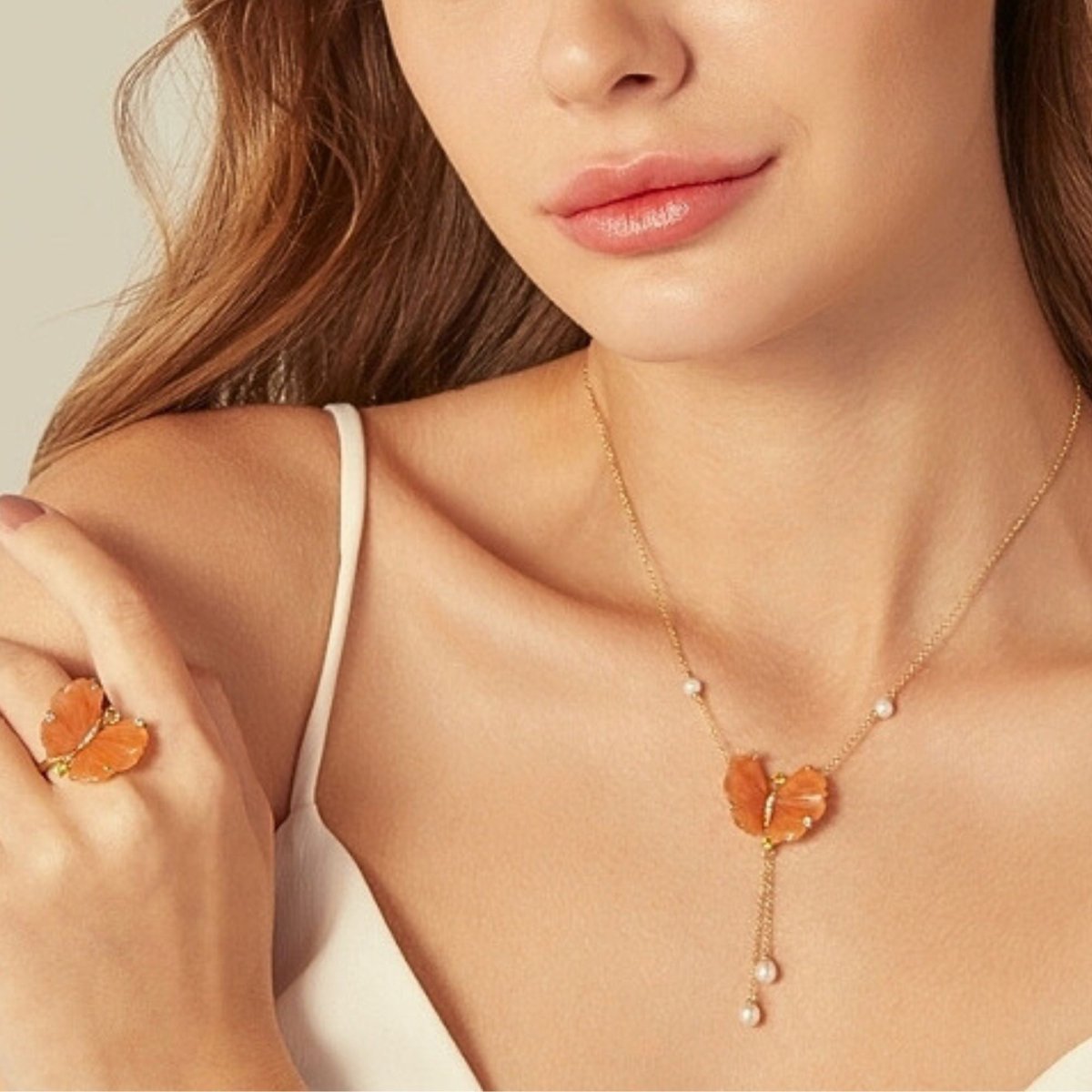 Bague Papillon en or jaune, quartzites et diamants - EU54 - Castafiore